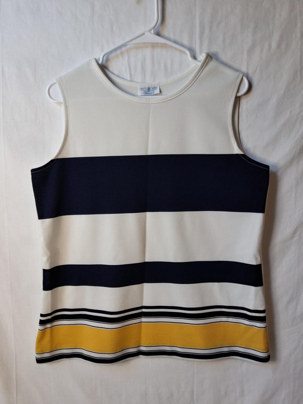 Vintage Sears Sleeveless Striped Tank Top in Cream, Navy & Yellow